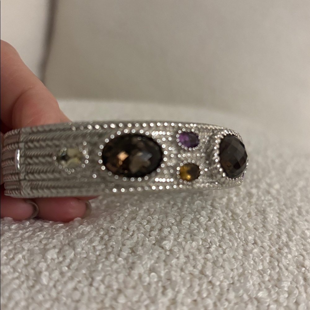 Judith Ripka Silver Gemstone Cuff Bracelet - Smoky Quartz, Amethyst, Citrine - Picture 5 of 6